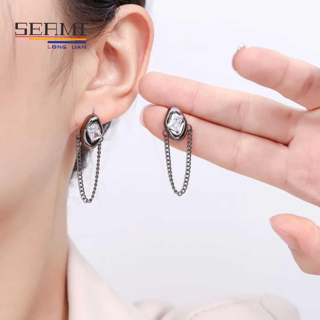 S925 Silver Needle Zircon Tassel Chain Long Earrings Women′s Jewelry