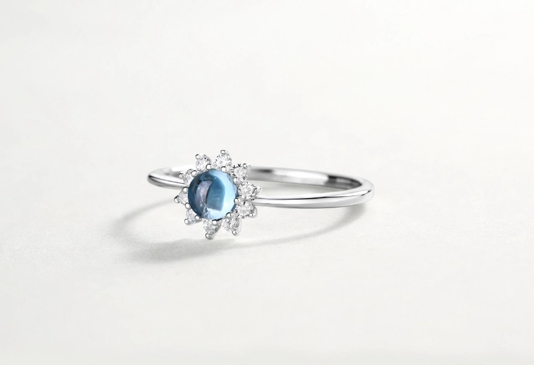 Flower Round Blue Topaz Adjustable Rings for Women 925 Sterling Silver Wedding Engagement Ring Zircon Jewelry