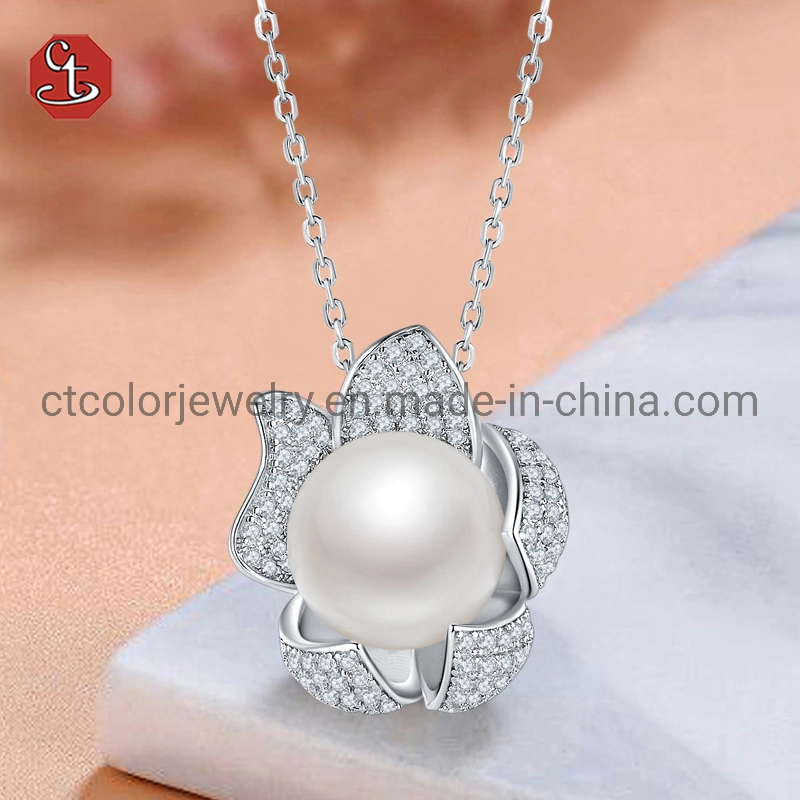Silver 925 Pearl Necklace jewelry Fashion Exquisite Flower Shape With Zircon