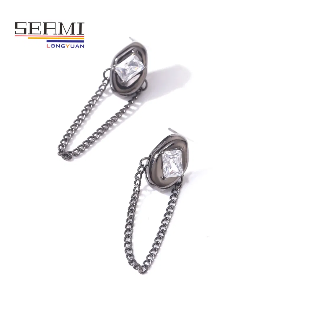 S925 Silver Needle Zircon Tassel Chain Long Earrings Women′s Jewelry