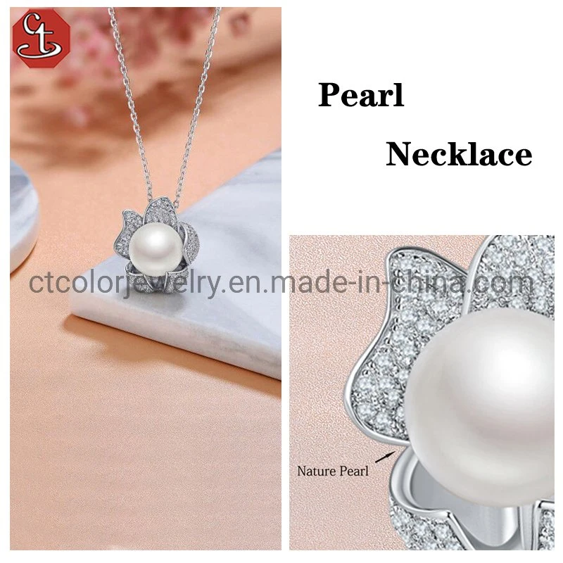Silver 925 Pearl Necklace jewelry Fashion Exquisite Flower Shape With Zircon