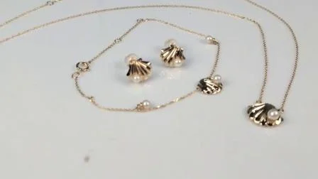 Collar de perlas de agua dulce con forma de concha, venta al por mayor, collar de joyería de oro puro 585