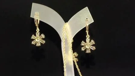 Joyería de moda para mujer, collar de cadena con colgante de plata de aleación chapada en oro rosa de 18 quilates con conjuntos de pendientes de perlas de cristal