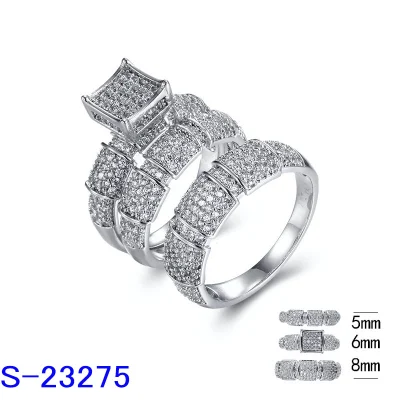 Anillo de compromiso de boda del Zircon del diamante del cobre del latón de la plata esterlina al por mayor de la fábrica para las mujeres