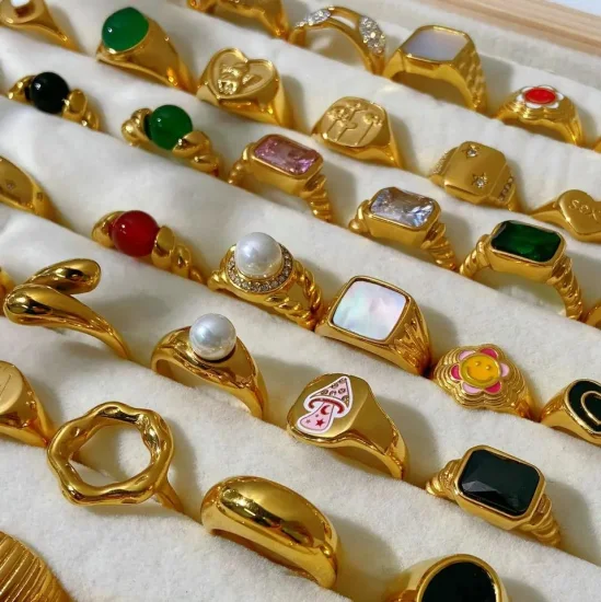Anillo de dedo con apertura de circonita y diamantes cuadrados chapados en oro
