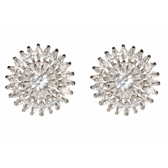 Popular forma de flor Stud 925 pendiente plateado joyería de moda de circón brillante