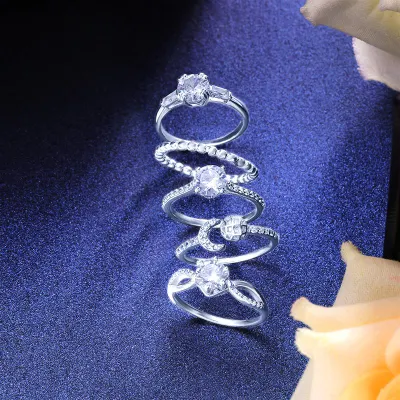 Joyería fina de moda, joyería de plata de ley 925, anillo de diamante de moissanita para mujer, anillo de compromiso y promesa de boda