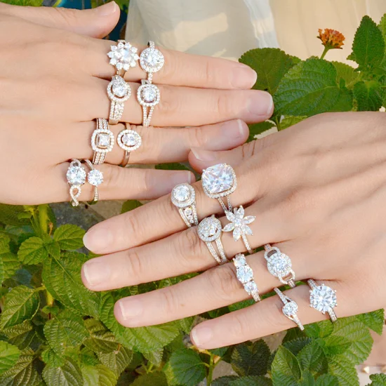 Joyería de moda personalizada, accesorios para mujer, anillos de boda de compromiso de Plata de Ley 925 con circonita cúbica, joyería de plata